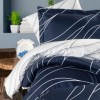 Lenjerie de pat bumbac satin de lux 6 piese First Choice Mesi Albastru cu design modern albastru navy si linii