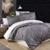 Lenjerie de pat bumbac satin de lux 6 piese First Choice Mesi gri cu design modern si linii