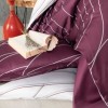 Lenjerie de pat bumbac satin de lux 6 piese First Choice Mesi Bordo cu design modern si linii albe