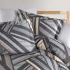 Lenjerie de pat First Choice Radolf bumbac satinat 220 TC model geometric cu dungi gri antracit bej si crem