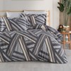 Lenjerie de pat First Choice Radolf bumbac satinat 220 TC model geometric cu dungi gri antracit bej si crem