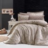 Lenjerie de pat First Choice Rovena Soil bumbac satinat 220 TC model geometric cu triunghiuri maro pe fond crem bej