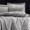 Lenjerie de pat First Choice Rovena Gri bumbac satinat 220 TC model geometric cu triunghiuri si linii pe fond gri argintiu