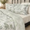 Lenjerie de pat First Choice Simera bumbac satinat 220 TC cu frunze si flori de camp verzi pe fond crem