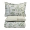 Lenjerie de pat First Choice Simera bumbac satinat 220 TC cu frunze si flori de camp verzi pe fond crem