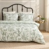 Lenjerie de pat First Choice Simera bumbac satinat 220 TC cu frunze si flori de camp verzi pe fond crem