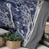 Lenjerie pat satin de lux Living Albastru, First Choice, imprimeu natura si linii, 6 piese