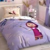 Lenjerie de pat pentru copii Disney Masha, imprimeu mov alb multicolor, 3 piese, bumbac 100%.