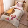 Lenjerie de pat Disney Masha și Ursul, cu Masha și Ursul, fructe și flori, design alb, roz și maro, 3 piese, bumbac