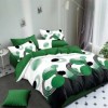 Lenjerie pat finet cu elastic verde, model geometric cu cercuri verzi alb negru, 6 piese