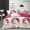 Lenjerie pat finet crem mov, model copac cu inimi mov si roz, set 6 piese cu cearsaf 230x250