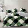 Lenjerie pat finet cu elastic verde alb, model degrade verde inchis cu alb, 6 piese