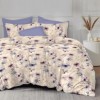 Lenjerie de pat finet cu elastic flori delicate mov 6 piese design floral elegant