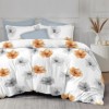 Lenjerie de pat finet cu elastic 6 piese flori portocalii gri design modern elegant