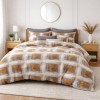 Lenjerie de pat finet cu elastic abstract gri caramel 6 piese design modern elegant