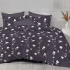 Lenjerie de pat finet cu elastic flori gri inchis 6 piese design floral modern elegant