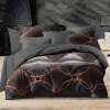 Lenjerie pat finet cu elastic gri inchis, model geometric cu cercuri gri-negru si accente cupru, 6 piese