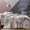 Lenjerie de pat cu elastic pentru saltea de 160x200 cm, din bumbac 100% ranforce, cu design geometric în nuanțe de gri, roz și bej