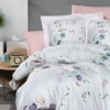 Lenjerie pat 3D bumbac satin de lux cu frunze pastel, Leaf, 6 piese, ambalaj cadou