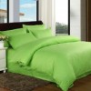 Lenjerie de pat verde aprins damasc din bumbac 100% cu dungă de 1 cm lățime, specială pentru hoteluri, cu elastic, set 4 piese