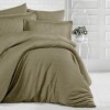 Lenjerie de pat damasc maro olive cu dungi, set de 3 piese, bumbac 100%