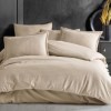 Lenjerie de pat cappuccino damasc din bumbac 100% cu dungă de 1 cm lățime, specială pentru hoteluri, set 5 piese