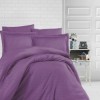 Lenjerie de pat mov damasc din bumbac 100% cu dungă de 1 cm lățime, specială pentru hoteluri, cu elastic, set 4 piese