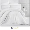 Lenjerie de pat damasc gros cu elastic ptr saltea de 140x200cm - Alb -cearceaf pilota 180x200cm