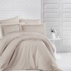 Lenjerie de pat cappuccino damasc din bumbac 100% cu dungă de 1 cm lățime, specială pentru hoteluri, set 4 piese, cearceaf cu elastic pentru saltea de 180x200 cm