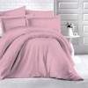 Lenjerie de pat roz din damasc pentru hoteluri, set de 4 piese cu elastic pentru saltea de 180x200 cm