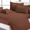Lenjerie de pat maro din damasc pentru hoteluri, set de 4 piese cu elastic pentru saltea de 180x200 cm