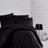 Set de lenjerie de pat neagră din damasc gros pentru saltea 180x200cm, ideală pentru hoteluri și acasă