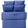 Lenjerie de pat albastru damasc din bumbac 100% cu dungă de 1 cm lățime, specială pentru hoteluri, set 4 piese