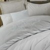 Lenjerie de pat bej cu broderie albă elegantă și detalii fine, model Adel Beige, bumbac ranforce, 6 piese