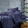 Lenjerie de pat bleumarin cu broderie elegantă și dantelă discretă, model Enzo Dark Blue, bumbac ranforce, 6 piese