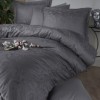 Lenjerie de pat gri antracit din bumbac satinat Hemera V-1 cu model jacquard, set de 6 piese, decor elegant și sofisticat
