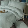 Lenjerie de pat verde mentă din bumbac satinat Island V-1 cu model jacquard, set de 6 piese, decor elegant și sofisticat