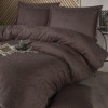 Lenjerie de pat maro din bumbac satinat Royalisa V-1 cu țesătură jacquard, set de 6 piese, decor elegant și sofisticat