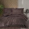 Lenjerie de pat maro din bumbac satinat Royalisa V-1 cu țesătură jacquard, set de 6 piese, decor elegant și sofisticat