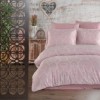 Lenjerie de pat jacquard satin model Rossa cu model floral în nuanțe de roz și roz pal