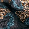 Lenjeriie de pat Palace Satin cu imprimeu digital baroc, Dorhan Negru, din bumbac satinat 100%, in nuante de negru, auriu si turcoaz.
