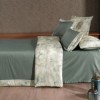 Lenjerie de pat Rivano Moonmist din bumbac egiptean Silk Satin 400 TC, verde fumuriu cu bordură pastelată, eleganță și confort premium.