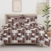 Lenjerie de pat din finet 6 piese design geometric maro și gri