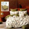 Lenjerie pat finet cu elastic 6 piese frunze si flori verzi si rosii saltea 160x200
