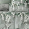 Lenjerie pat finet cu elastic 6 piese flori de glicina albe cu cearceaf verde-salvie