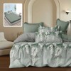Lenjerie pat finet cu elastic 6 piese flori de glicina albe cu cearceaf verde-salvie