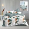Lenjerie pat finet cu elastic 6 piese frunze mari cu cearceaf verde-salvie