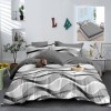 Lenjerie de pat din finet, 6 piese, imprimeu geometric alb-negru, cearceaf gri cu elastic