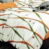 Lenjerie de pat dublu din finet, 6 piese, linii, fundal alb, cearceaf elastic portocaliu