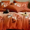 Lenjerie finet cu elastic 6 piese crini portocalii pe fundal caramiziu, cearceaf pilota 200x220 cm